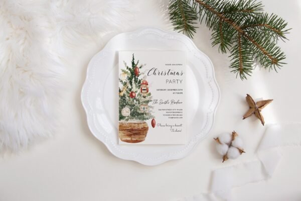 Christmas Invitation, Holiday Party Invitation, Printable Invitation Christmas card, Pine tree, Editable Template, Instant Download, CHR10 - Image 2