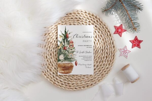 Christmas Invitation, Holiday Party Invitation, Printable Invitation Christmas card, Pine tree, Editable Template, Instant Download, CHR10 - Image 4