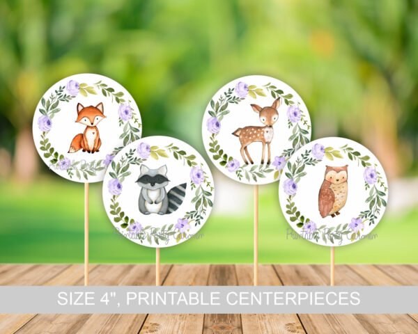 Woodland baby shower favor tags, Girl Baby Shower tags, Woodland Animals baby shower, Gift tags printable, editable template, Lavender tags - Image 4
