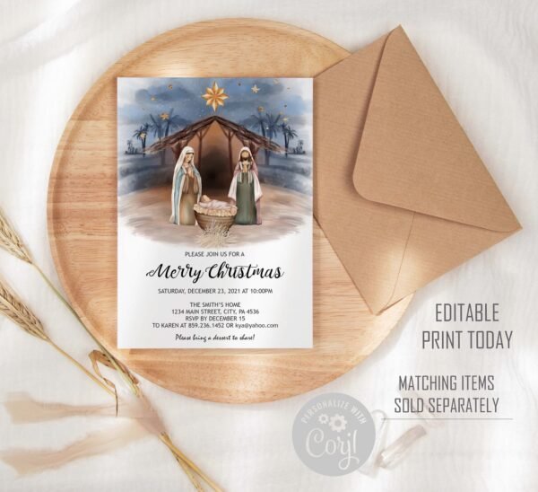 Nativity Christmas Gift Tags, Christmas Favor Tags, Religious Christmas favor tags, Christian Christmas, Editable template - Image 2