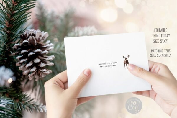 Christmas Card Printable, Holiday Card, Printable Christmas, Christmas Tree Watercolor, Editable invitation, Winter card, CHR01 - Image 2