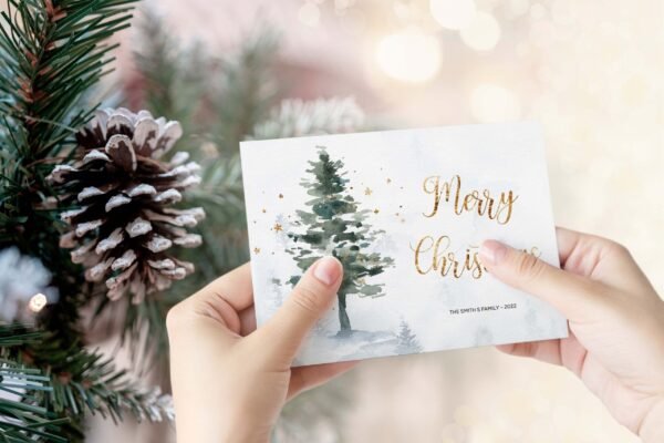 Christmas Card Printable, Holiday Card, Printable Christmas, Christmas Tree Watercolor, Editable invitation, Winter card, CHR01
