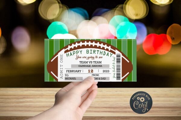 Birthday Ticket Template, football Ticket. Printable Birthday Gift Idea, Birthday Voucher Template, Birthday Gift, Birthday Coupons - Image 2