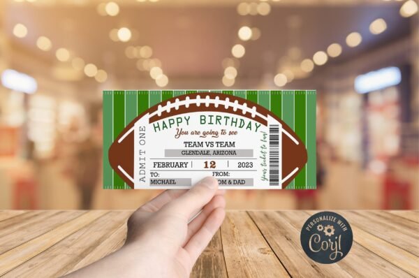 Birthday Ticket Template, football Ticket. Printable Birthday Gift Idea, Birthday Voucher Template, Birthday Gift, Birthday Coupons - Image 3