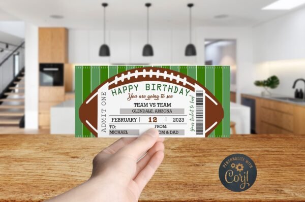 Birthday Ticket Template, football Ticket. Printable Birthday Gift Idea, Birthday Voucher Template, Birthday Gift, Birthday Coupons - Image 7