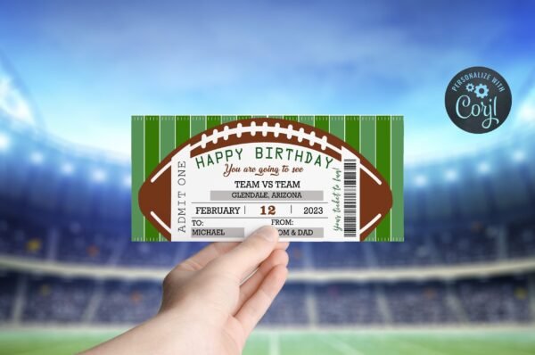 Birthday Ticket Template, football Ticket. Printable Birthday Gift Idea, Birthday Voucher Template, Birthday Gift, Birthday Coupons