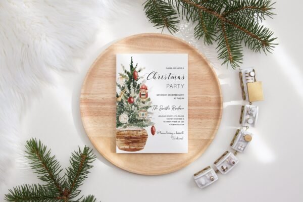 Christmas Invitation, Holiday Party Invitation, Printable Invitation Christmas card, Pine tree, Editable Template, Instant Download, CHR10 - Image 5