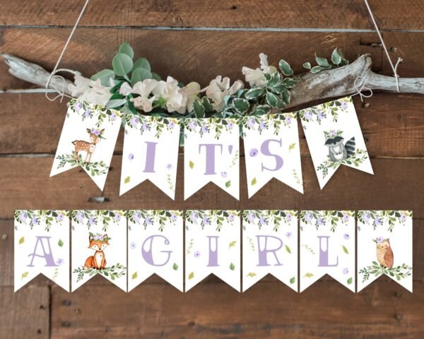 Woodland baby shower favor tags, Girl Baby Shower tags, Woodland Animals baby shower, Gift tags printable, editable template, Lavender tags - Image 5