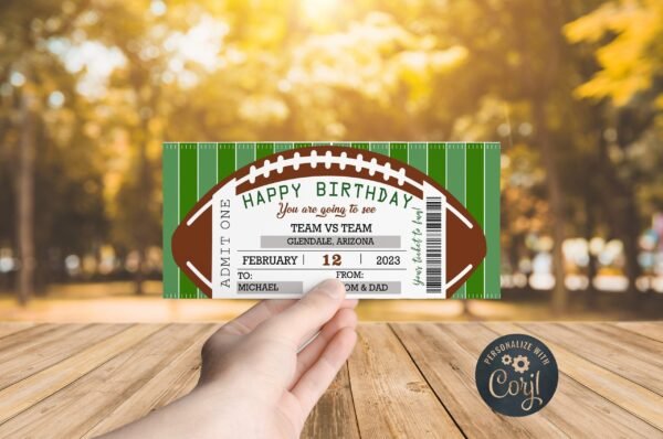 Birthday Ticket Template, football Ticket. Printable Birthday Gift Idea, Birthday Voucher Template, Birthday Gift, Birthday Coupons - Image 6