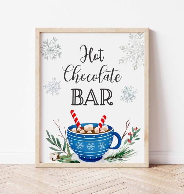Printable Hot Chocolate Bar sign Hot Cocoa Bar Table Sign Christmas Winter Party Decor Baby Shower sign, Instant download