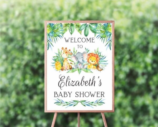 Jungle Baby Shower Welcome Sign, safari welcome sign, baby shower welcome sign neutral gender, printable sign, jungle baby shower decoration
