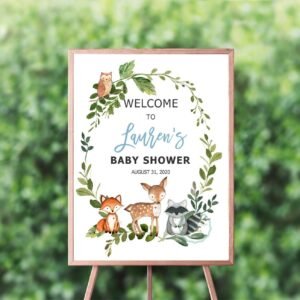 Woodland Baby Shower Welcome Sign, boy baby shower, baby shower sign, woodland baby shower decoration, printable sign, woodland animals