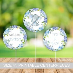 Elephant baby shower centerpieces, Printable centerpieces, Baby Shower decoration, it's a boy, little peanut