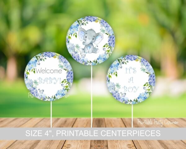 Elephant baby shower centerpieces, Printable centerpieces, Baby Shower decoration, it's a boy, little peanut