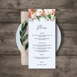 Christmas Menu, Printable Christmas Menu, Christmas Dinner Menu Card, Christmas Flowers Poinsettia, Editable Template, CHR01
