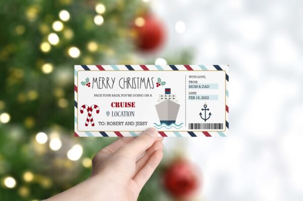 Christmas CRUISE tripe Surprise Ticket, Christmas Cruise Voucher, Cruise Certificate Gift Ticket, Surprise Gift Voucher, Editable Template