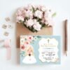First Holy Communion invitation template, Girl Communion Invitation, Printable Invitation, Turquoise, Floral Peach Watercolor, FC01 - Image 2