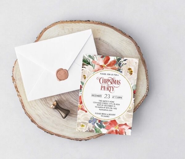 Printable Christmas Place Cards Template, Holiday Seating Card, Escort Card Printable, Christmas Eve Flower, Editable Template, CHR06 - Image 6