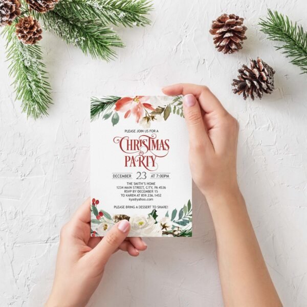 Christmas Menu, Printable Christmas Menu, Christmas Dinner Menu Card, Christmas Flowers Poinsettia, Editable Template, CHR01 - Image 4