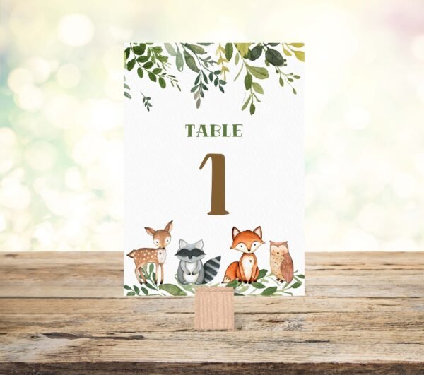 Woodland Table Numbers Baby shower