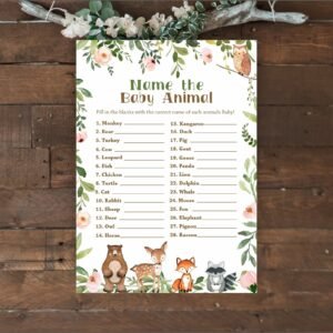 Woodland Name the baby animal game, Girl Woodland Baby Shower Games, Printable Baby Shower Games, Forest Baby Shower, Instant download