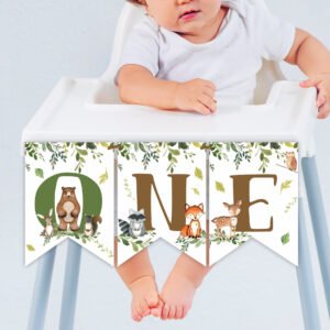 Woodland High Chair Banner Birthday One, First Birthday Woodland Animals, One Birthday Boy, Decoration, Printable banner, Instant download
