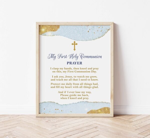 First Holy Communion Welcome Sign for Boy 1st Communion Poster Communion Decoration Printable Sign, Religious sign, Light Blue and silver, FC11 - Image 6