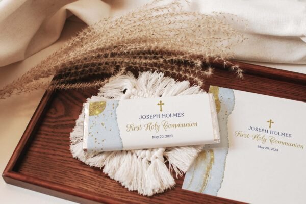 Menu First Holy Communion, Boy First Communion, Editable Template,  Siblings Communion, Printable menu, Sky Blue and Gold watercolor, FC11 - Image 9