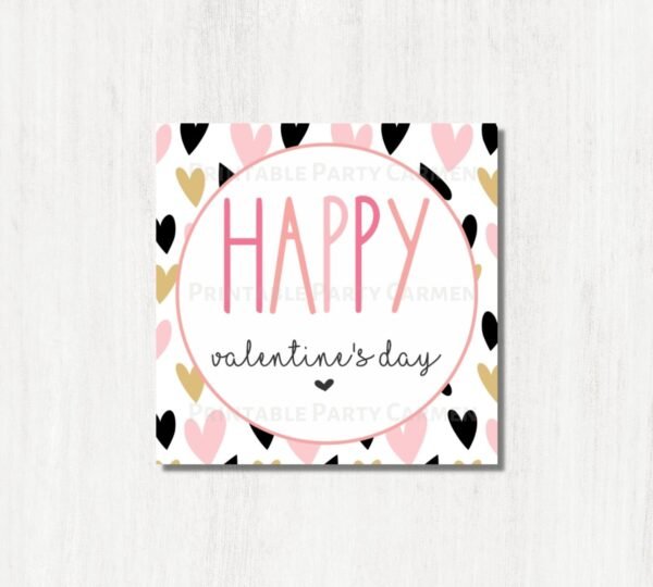 Happy Valentine's Day Gift Tags classroom valentines, teacher tags, Goodie tags Printable and Instant download Hearts pink gold and black