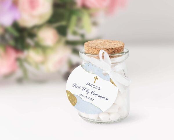 First Communion Chocolate Bar Wrapper Template, Printable Communion Candy Bar Wrapper, Editable Sky Blue and Gold Watercolor, FC11 - Image 5