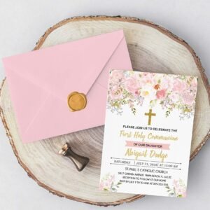 First Holy Communion invitations, girl, floral first communion girl, printable invitation, baptism invitation, floral watercolor, invitation