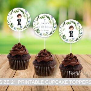 Boy First Communion Cupcake Toppers, Communion Boy, Printable Cupcake Toppers, First Holy Communion, Personalized