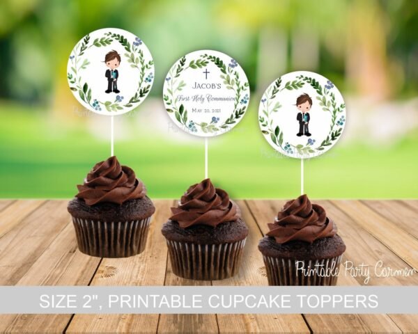 Boy First Communion Cupcake Toppers, Communion Boy, Printable Cupcake Toppers, First Holy Communion, Personalized