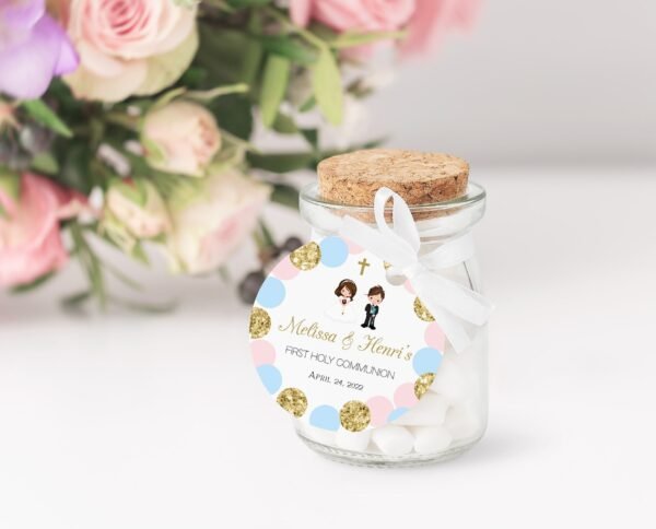 First Holy Communion Favor Tags, Siblings Communion, Communion Favors Twins, Printable Tags, Personalized Favor Tags, Polka Dots , FC09