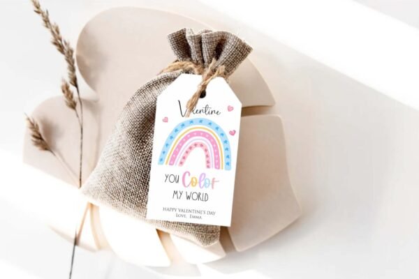 Rainbow Valentine's Day Gift Tag, Valentine You Color My World, Valentine Rainbow School Tag, Kids Valentine tags, Editable