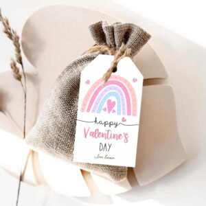 Valentine's Day Gift Tag, Rainbow Valentine You Color My World, Kids Valentine tags, Boho Valentine Rainbow School Tag, Editable