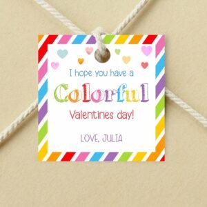 Valentines day kids Printable tags template, Rainbow Valentines labels, Valentine's tag, Valentine Label, Colorful Crayon Label, Editable