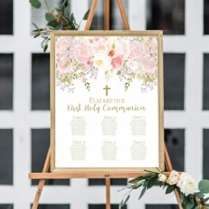 First communion seating chart, girl first communion, personalized seating chart, printable seating plan, blush and gold
