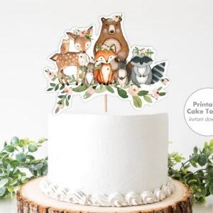 Woodland Cake Topper, Baby Shower Cake Topper Girl, Woodland animals baby shower, Shower Decoration, Birthday, Centerpiece, Instant download