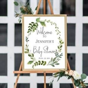Greenery welcome sign baby shower, watercolor leaves, wreath watercolor, printable welcome sign, bridal shower, shower decoration