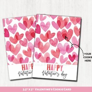 Valentines Cookie Card Printable. Happy Valentines Day Cookie Card. Red Hearts Valentine's day. Valentine cookie tags. Instant download