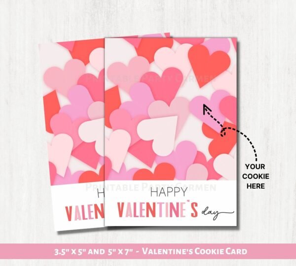 Happy Valentines Day COOKIE CARD Printable. Valentine Cookie Card. Red Hearts Valentine's day. Valentine Cookie Cards. Instant download