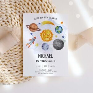 Outer Space Birthday Invitation Template, Planets Birthday invitation, Planets Rocket Ship Astronaut Invite, Editable template, Printable