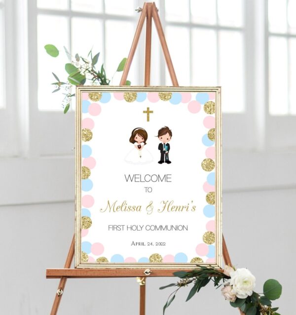 First Holy Communion invitation siblings, communion twins, first communion boy and girl printable invitation, FC09 - Image 5
