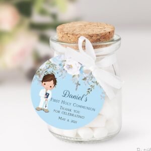 Boy First Communion Favor Tags, Communion Boy printable tags, First Communion Favors, Printable Tags, Gift Tags Communion, Floral blue