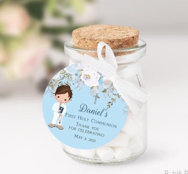 Boy First Communion Favor Tags, Communion Boy printable tags, First Communion Favors, Printable Tags, Gift Tags Communion, Floral blue