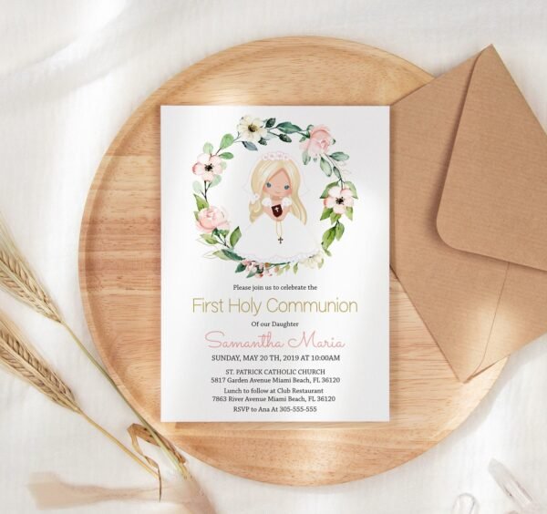 Girl First communion welcome sign, 1st Communion Poster, Communion Decoration, Printable Sign, Floral Peach and Cream, Editable, FC13 - Image 7