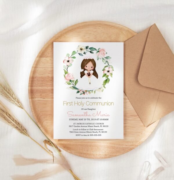 Girl First communion welcome sign, 1st Communion Poster, Communion Decoration, Printable Sign, Floral Peach and Cream, Editable, FC13 - Image 8