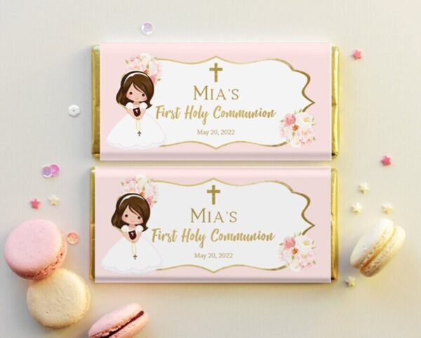 Girl First Holy Communion Photo Invitation, First Holy Communion Card, Floral Bouquet Watercolor Pink and gold, Editable Template, FC01 - Image 10