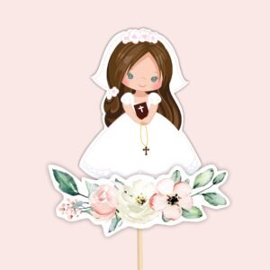 CENTERPIECES Girl First Holy Communion Printable, First Holy Communion Cake Topper, First Communion decor, Instant download, FC13
